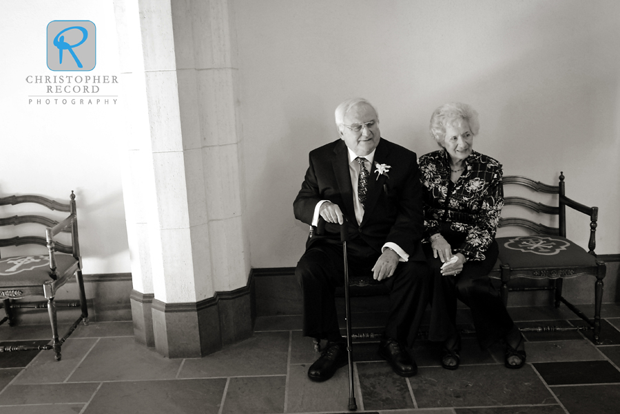 Jackie's grandparents watch people arrive at Myers Park Presbyterian Church