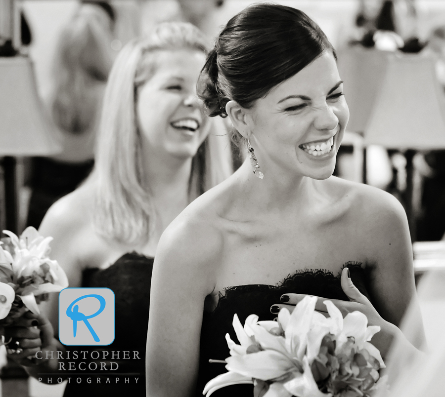 Bridesmaids have some fun waiting for the wedding