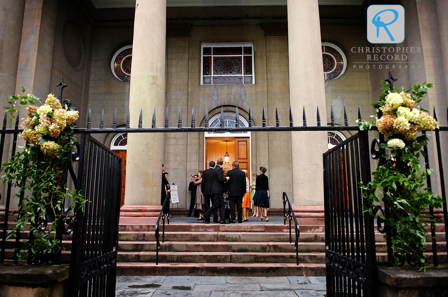 Guests arrive at the church