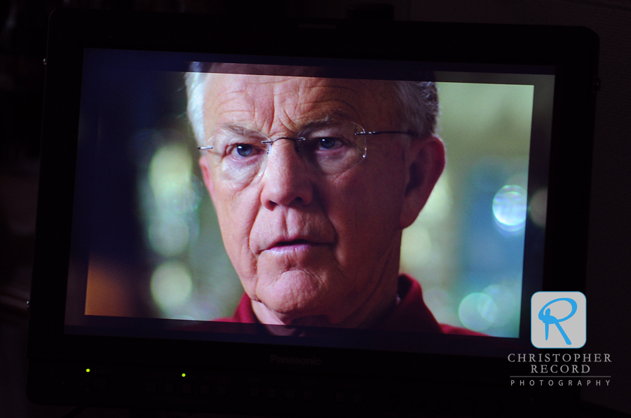 Gibbs on screen during filming