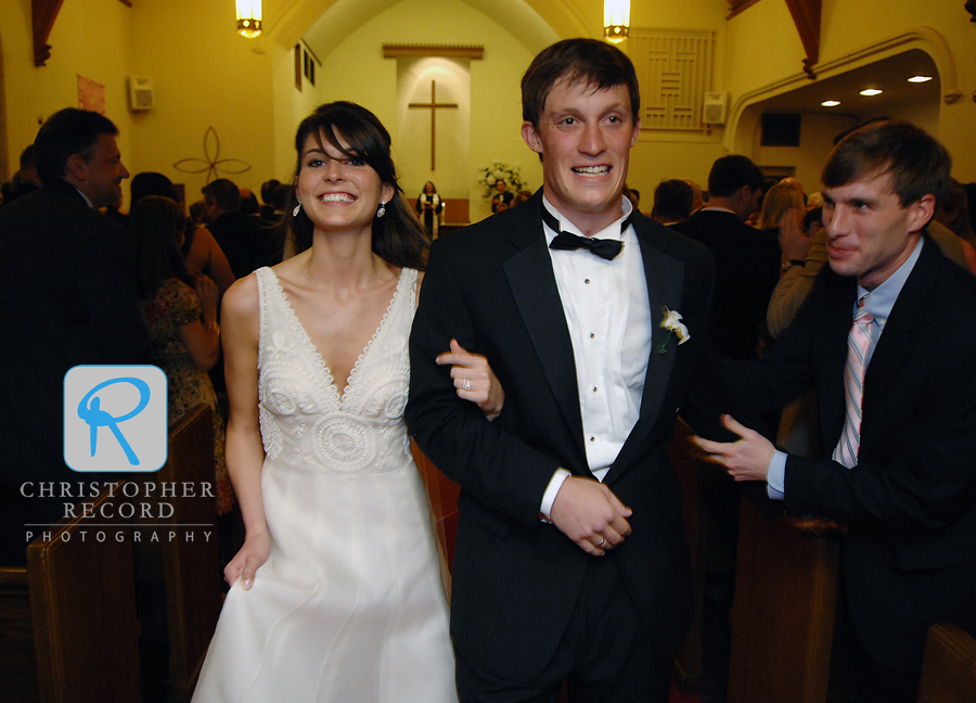 Kelsey and Connor are all smiles as they leave the church