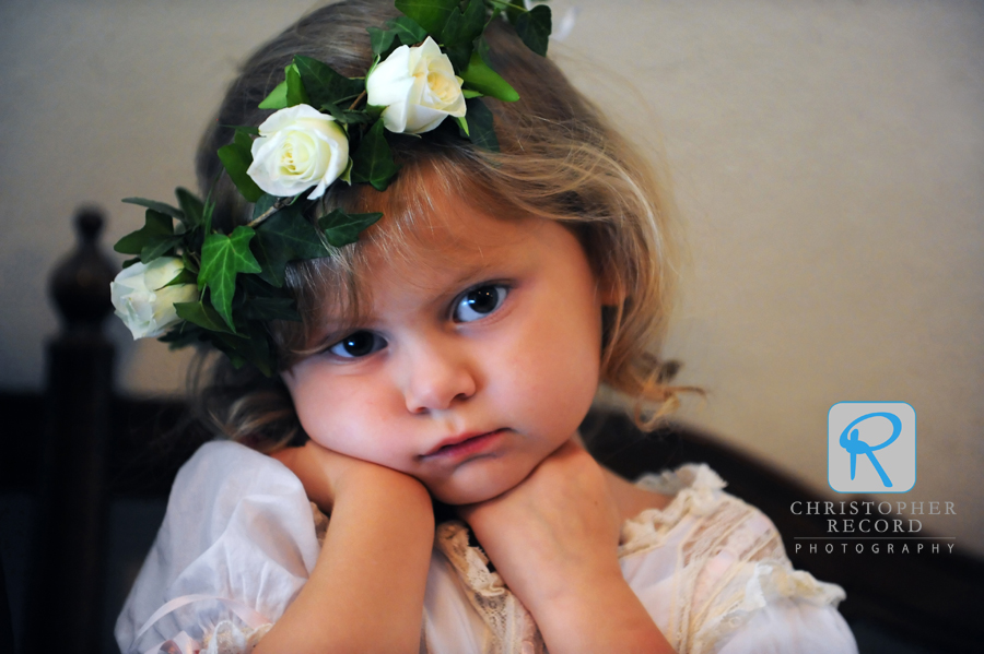 The waiting is the hardest part. Rob's niece, Annie, is ready for her flower girl duties