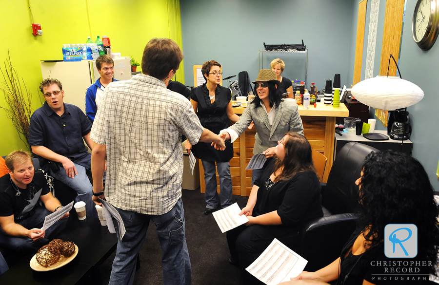 Farris connects with some of Lake Forest's staff backstage at the Huntersville church