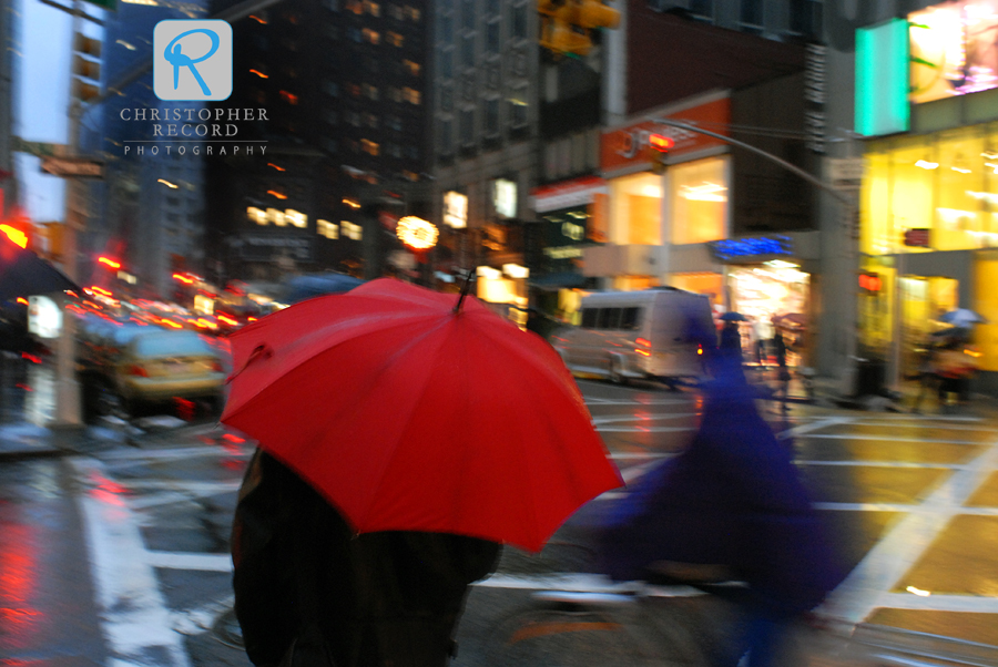 Rainy street scene the day after Christmas