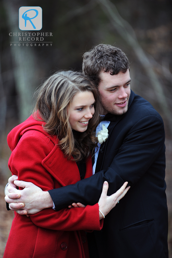 Liz's brother and his girlfriend try to stay warm during the group photo session