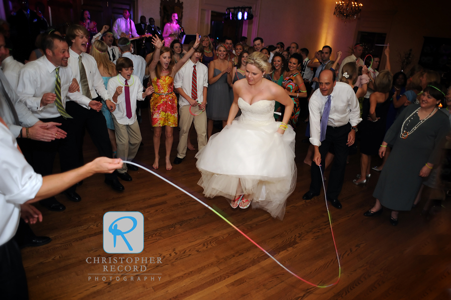 Elizabeth showed her skills as glow sticks were fashioned into a jump rope