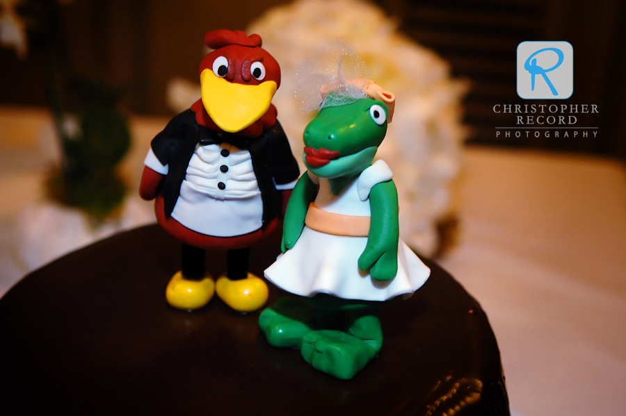 The groom's cake with another reference to Mike's South Carolina Gamecocks and Christine's Florida Gators