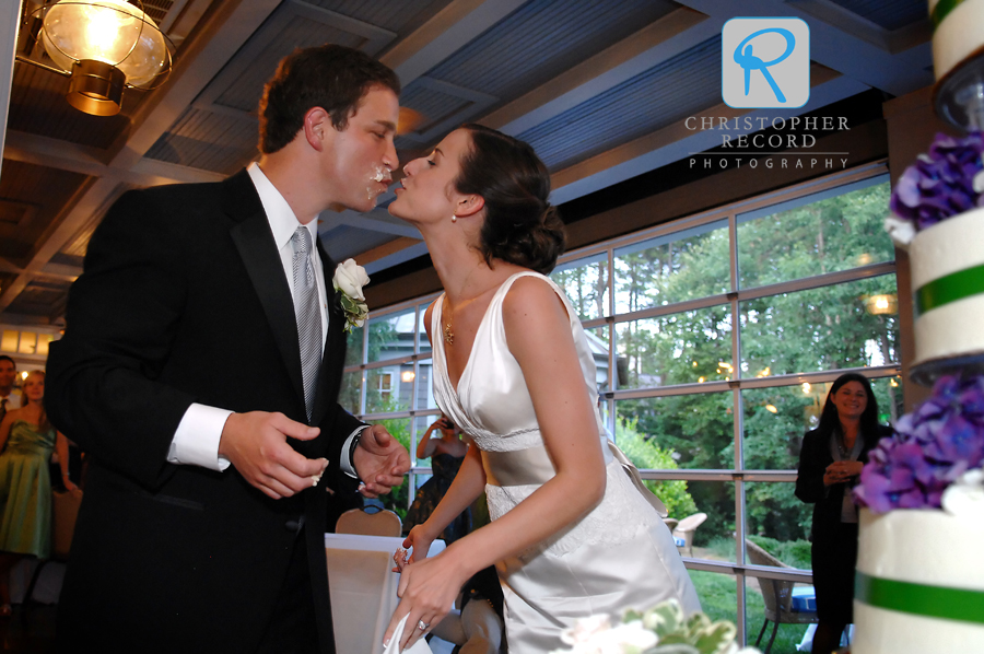 The cake cutting got a bit messy but ended with a kiss