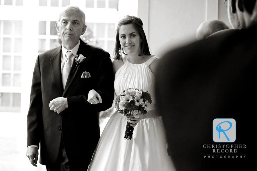 Adam's view of Jade and her father walking up the aisle