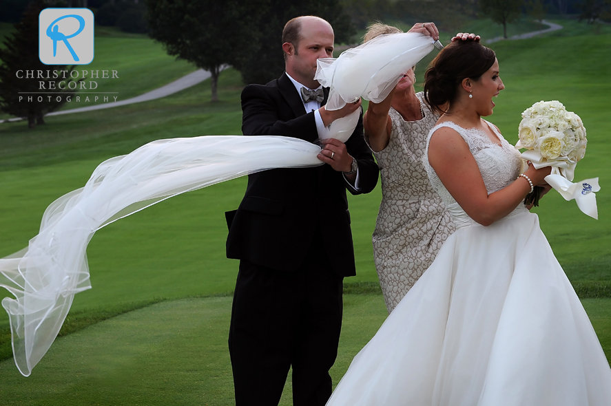 Irene added a degree of difficulty in placing the veil