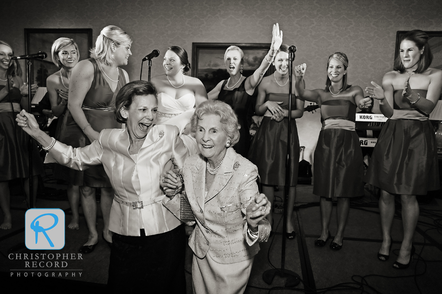 Emily's grandmother, right, got into the act as the ladies took to the stage