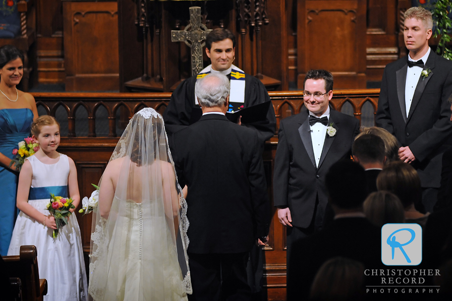 Michael watches Hunter and her father arrive at the alter