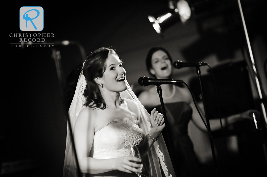 The bride and bridesmaids entertain the crowd