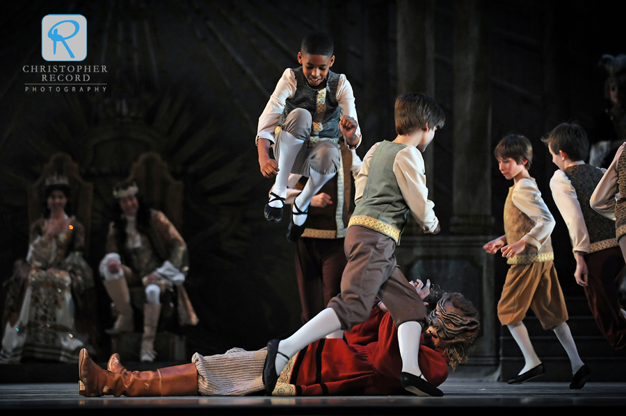 Boys overtake the ogre, played by David Morse, in NCDT's version of Tom Thumb