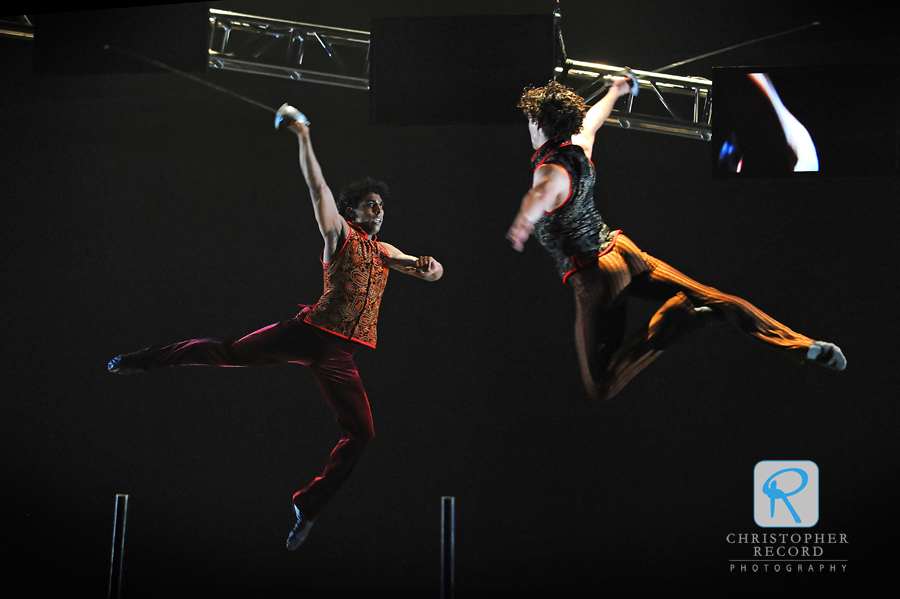 Pete Walker and David Ingram in an epic sword fight