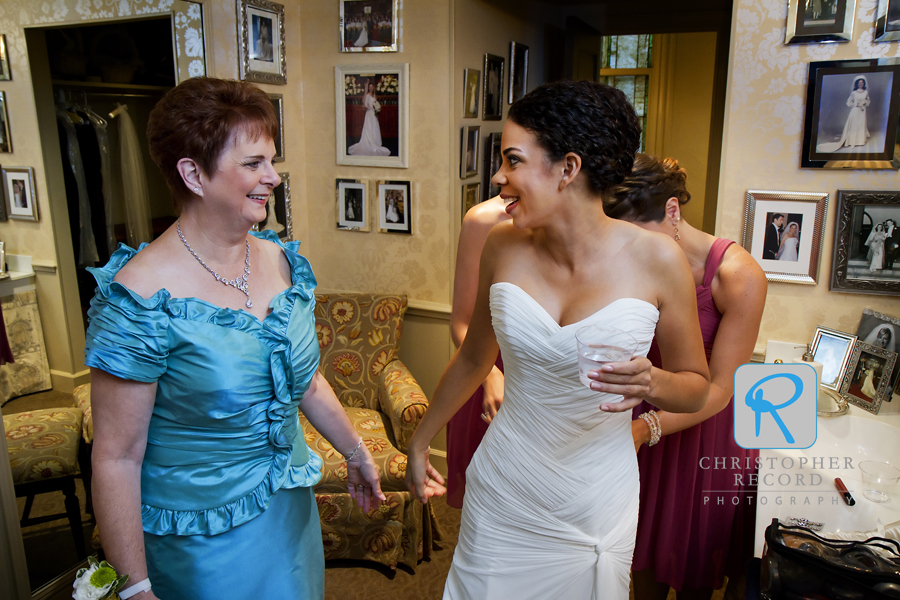 Melissa's mother Nan and the bride share a mother/daughter moment
