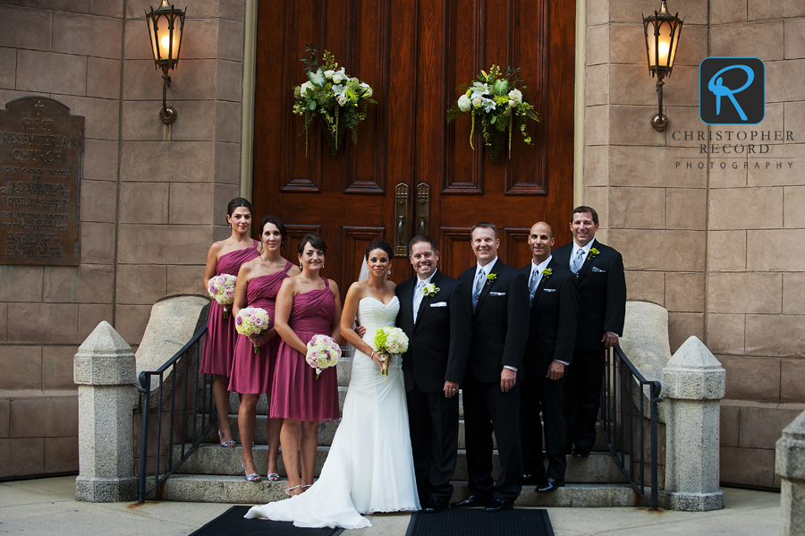 The wedding party in front of First Presbyterian in Charlotte