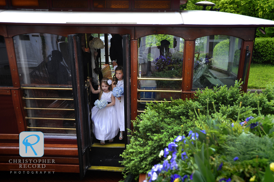 The flower girls head to the party