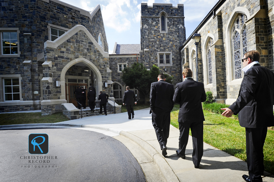 The men arrive at Myers Park Presbyterian Church