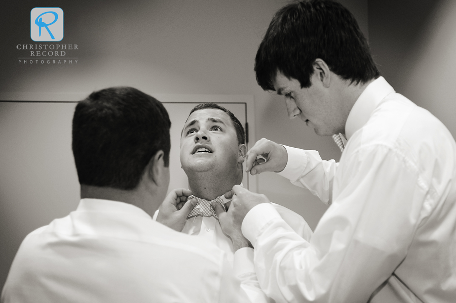 Best man and brother of the groom Gordon gets an assist from Trainor and Sarah Dorsett's brother Kenneth