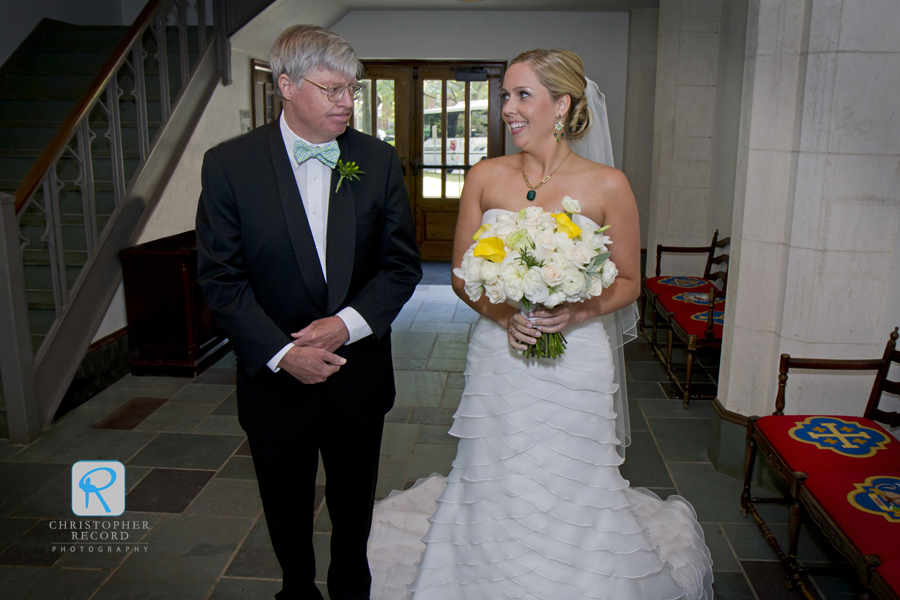 Ken and Sarah Dorsett prepare for their big entrance